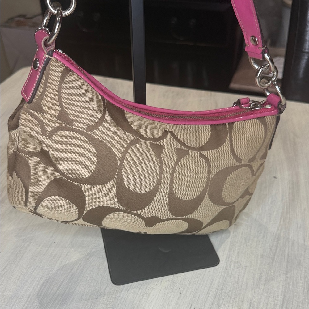 Coach Pink and Brown Signature Small Hobo Bag - Picture 7 of 14